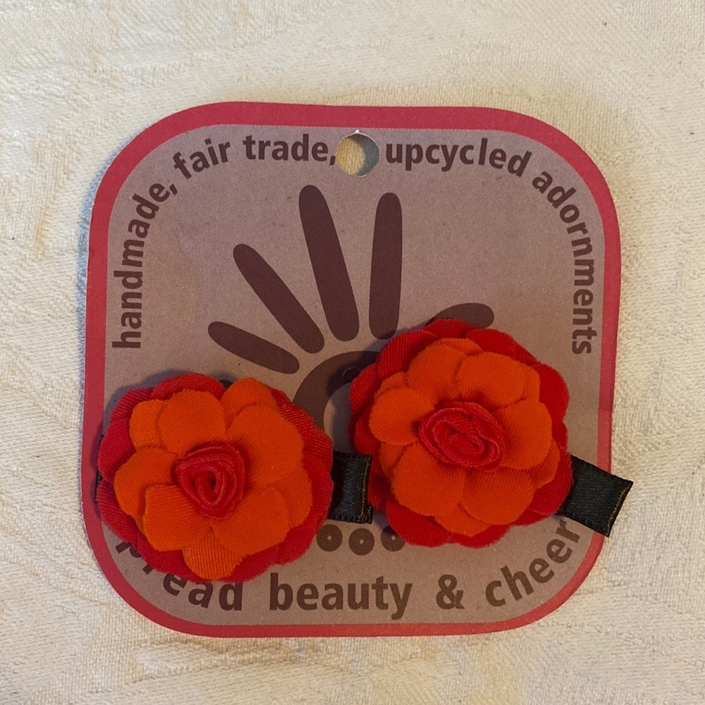 Lucuma Designs Red Flower Alligator Hair Clip Barrettes Fair Trade Handmade NEW